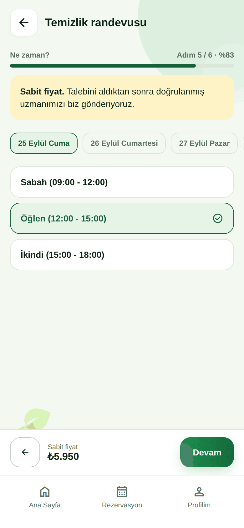 Gün ve saat seçimi